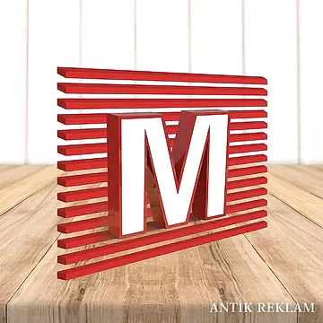 Alüminyum yan bant kutu harf M logo kırmızı beyaz 3D dekoratif harf tabela görünümü