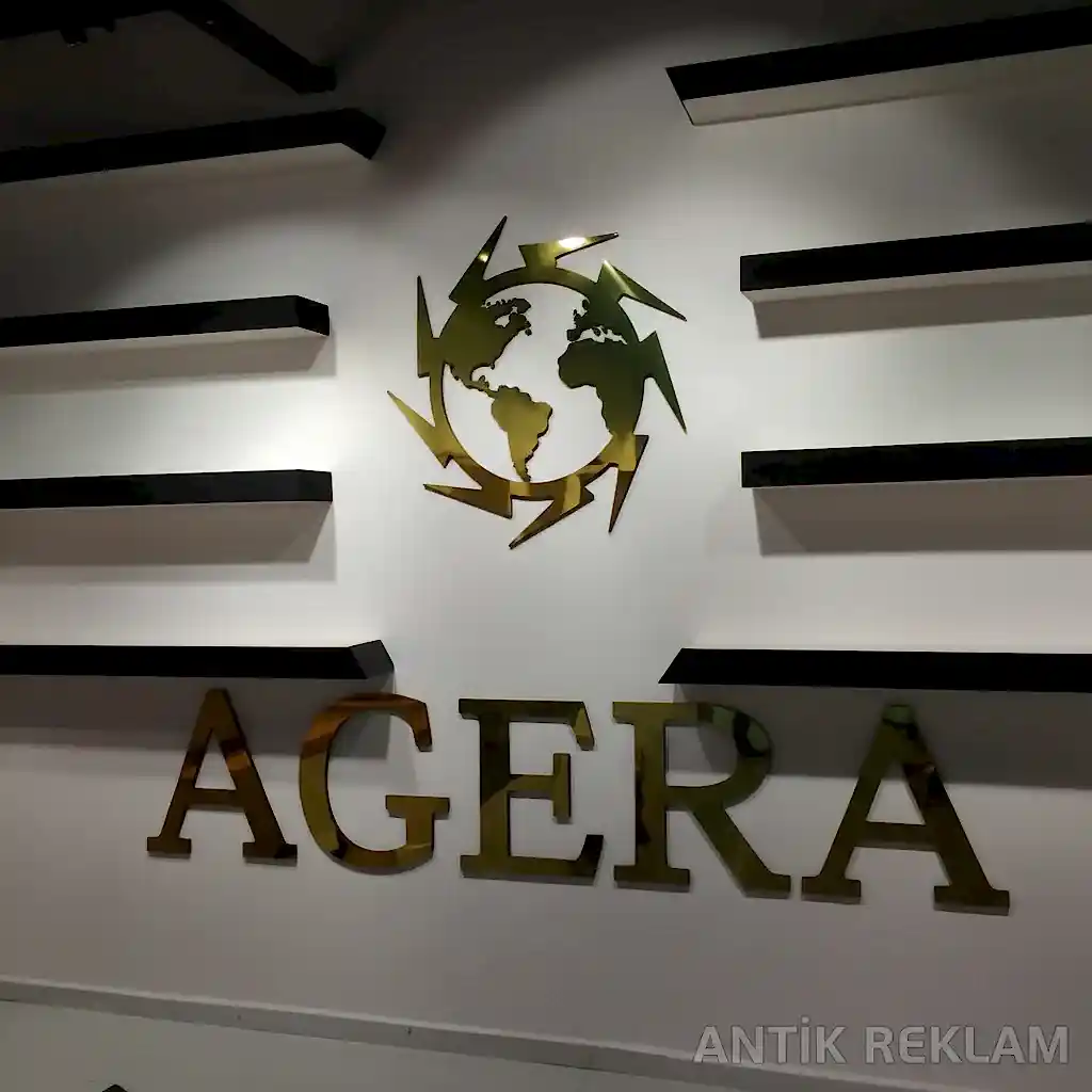 Agera paslanmaz çelik gold kesim logo tabela iç mekan duvar arka LED aydınlatma