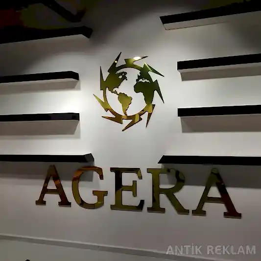 Agera paslanmaz çelik gold kesim logo tabela iç mekan duvar arka LED aydınlatma