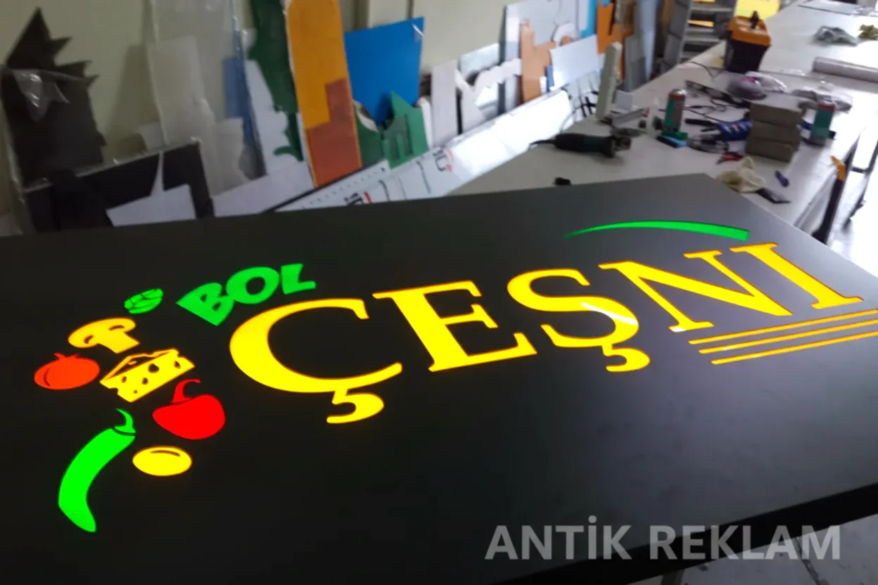 5 Çeşni manav market kompozit panel dijital baskılı tabela görünümü