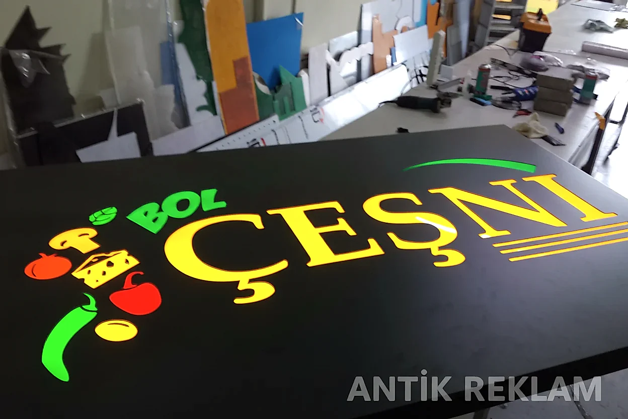 5 Çeşni manav market kompozit panel dijital baskılı tabela görünümü