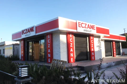 Akbulut Eczane şişirme kutu harf cephe tabela kırmızı zemin LED aydınlatmalı dış mekan uygulaması