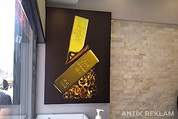 Altın külçe lightbox tabela içten LED aydınlatmalı yüksek çözünürlük iç mekan uygulaması