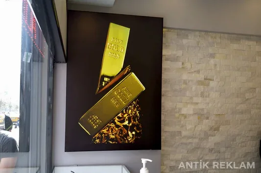 Altın külçe lightbox tabela içten LED aydınlatmalı yüksek çözünürlük iç mekan uygulaması